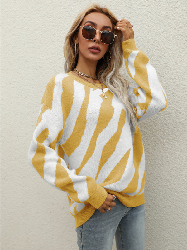 Pull tricoté rayé à la mode pour femmes