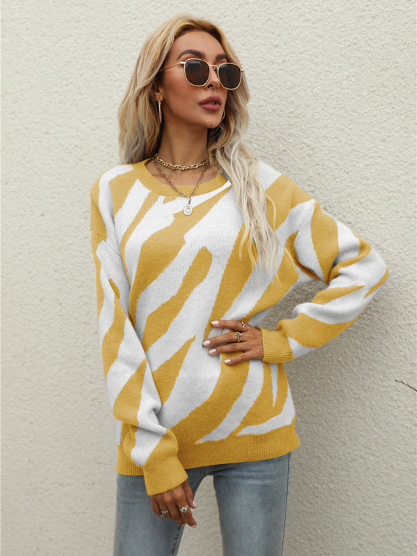 Pull tricoté rayé à la mode pour femmes