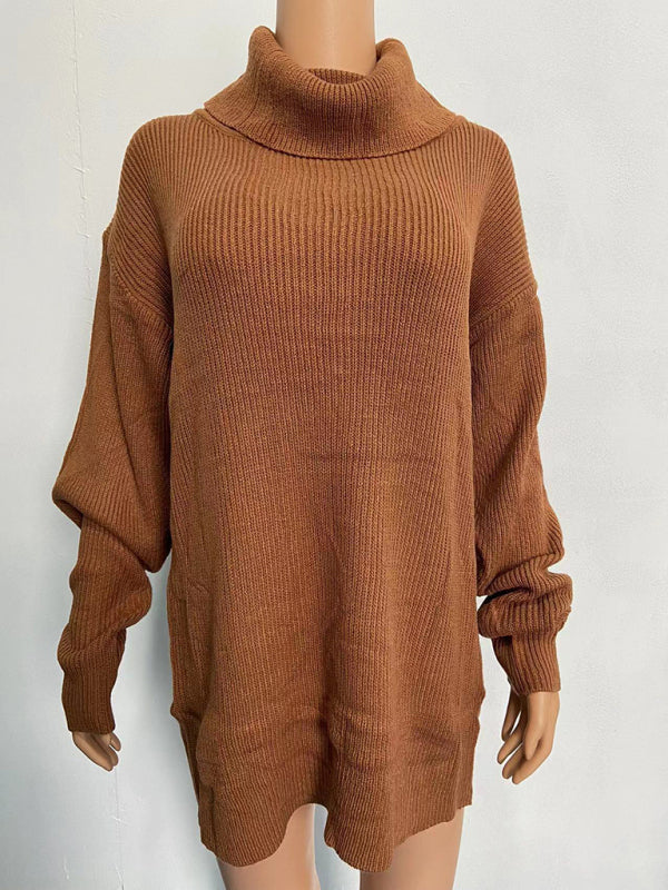 Camel turtleneck sweater on mannequin