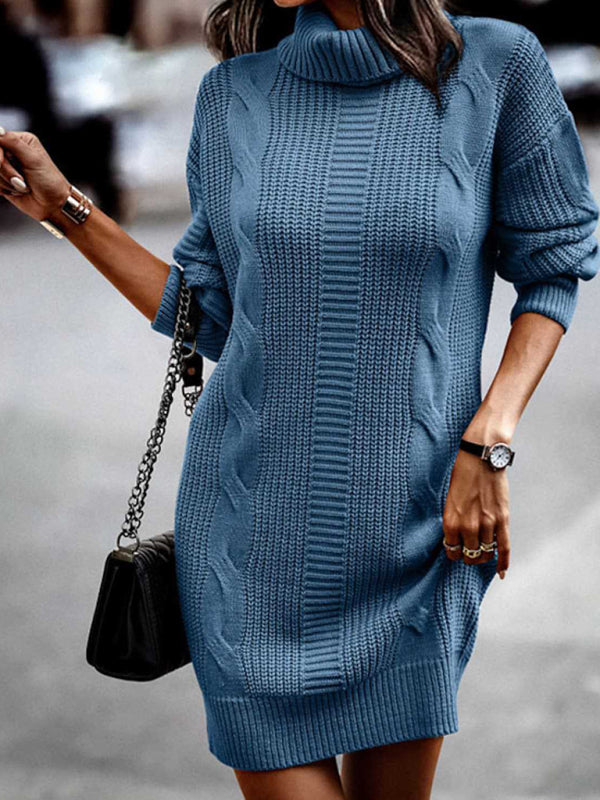 Mittellanges Pulloverkleid mit Rollkragen und langen Ärmeln für Damen