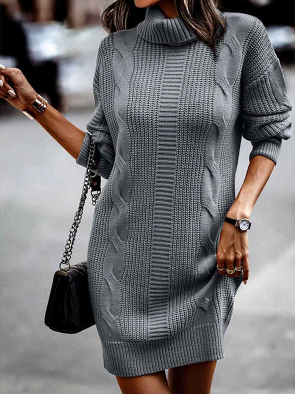 Mittellanges Pulloverkleid mit Rollkragen und langen Ärmeln für Damen
