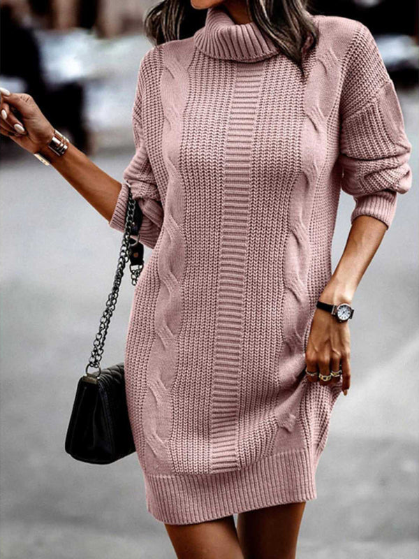 Mittellanges Pulloverkleid mit Rollkragen und langen Ärmeln für Damen