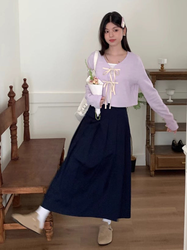 Neues modisches Strickjacken-Oberteil mit Fliege für Damen