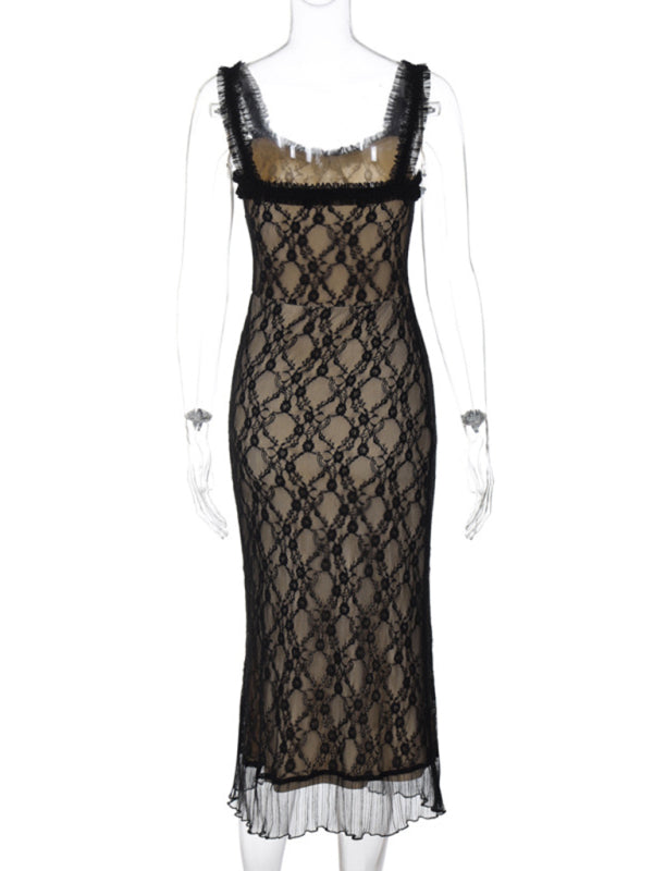 Robe Sexy en dentelle pour femmes, nouvelle robe à bretelles avec nœud sur la poitrine