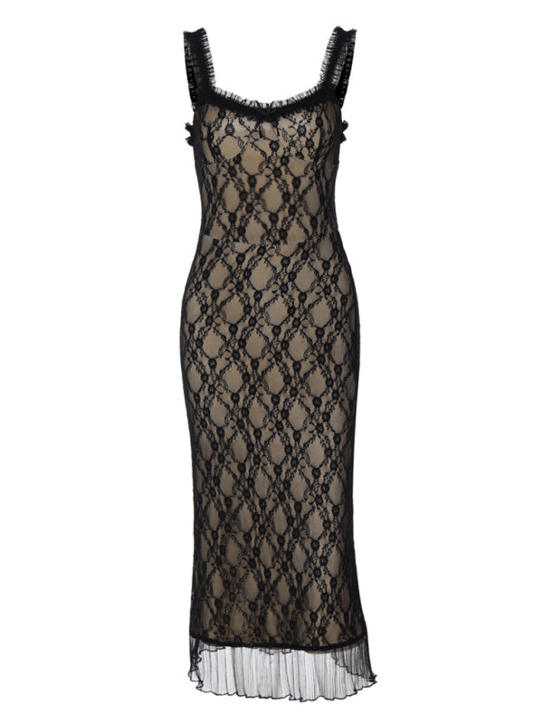 Robe Sexy en dentelle pour femmes, nouvelle robe à bretelles avec nœud sur la poitrine