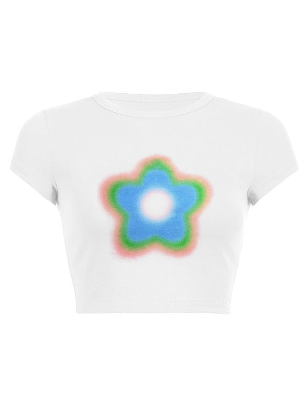 Kurzes Y2K-T-Shirt mit Buchstabenmuster für Damen