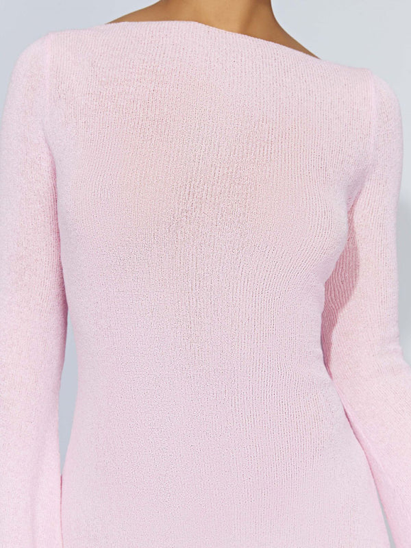 Damenkleid mit Glockenärmeln, rückenfrei, gestreift, schmal geschnitten