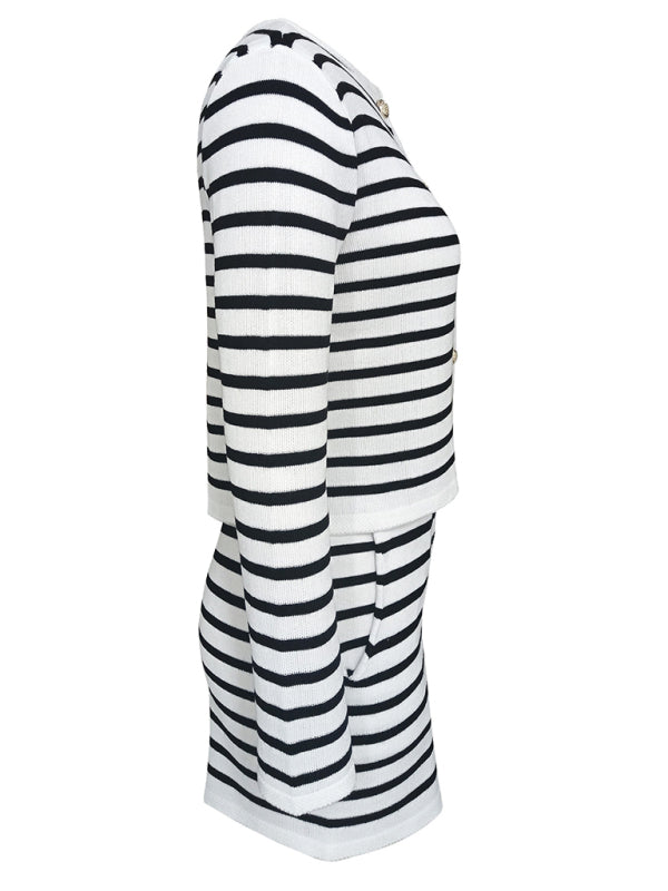 Zweiteiliger Anzug mit gestreiften, schlichten Cardigan-Shorts für Damen