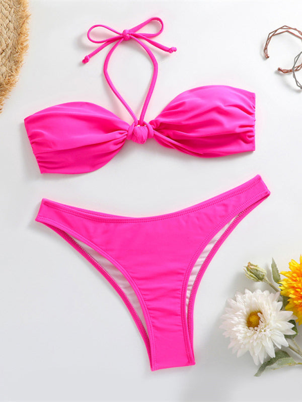 Femininer Neckholder-String-Bikini mit Knoten