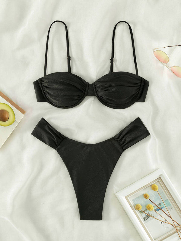 Bikini de plage plissé à bretelles sexy pour femme