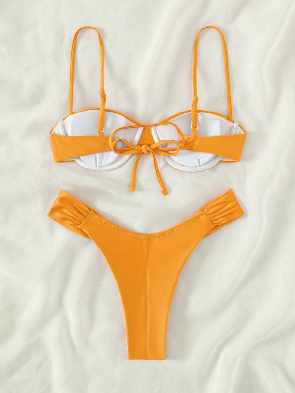 Bikini de plage plissé à bretelles sexy pour femme