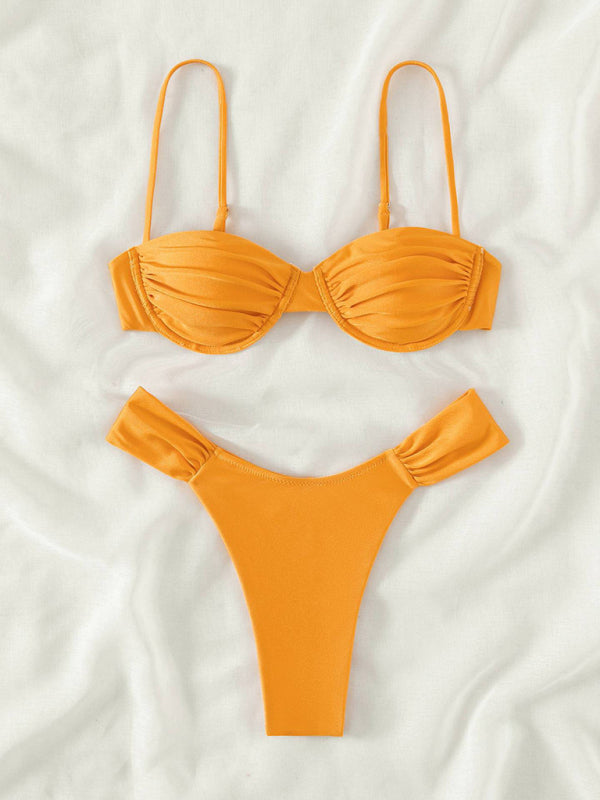 Bikini de plage plissé à bretelles sexy pour femme