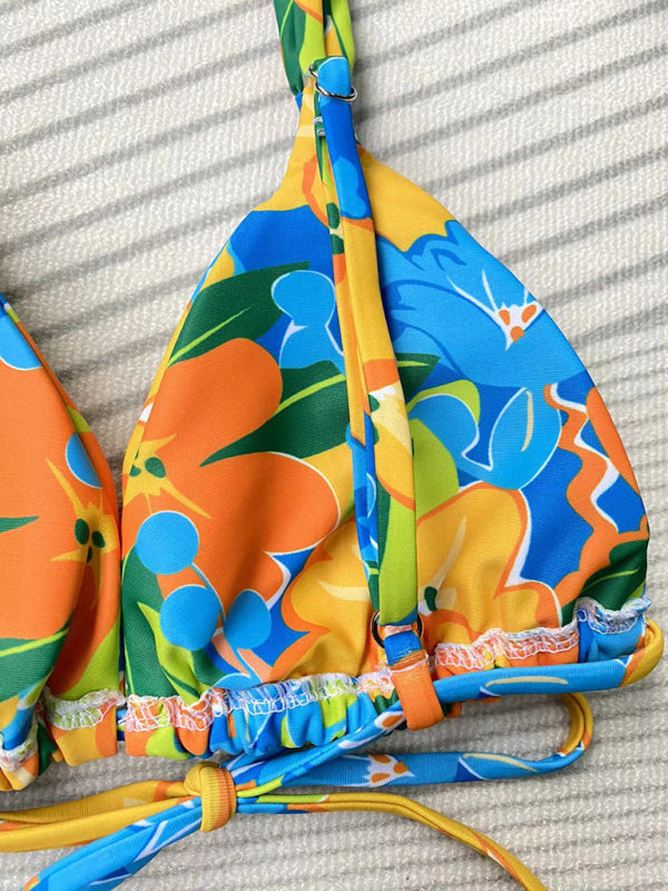 Mode féminine nouveau bikini fendu à bretelles imprimé