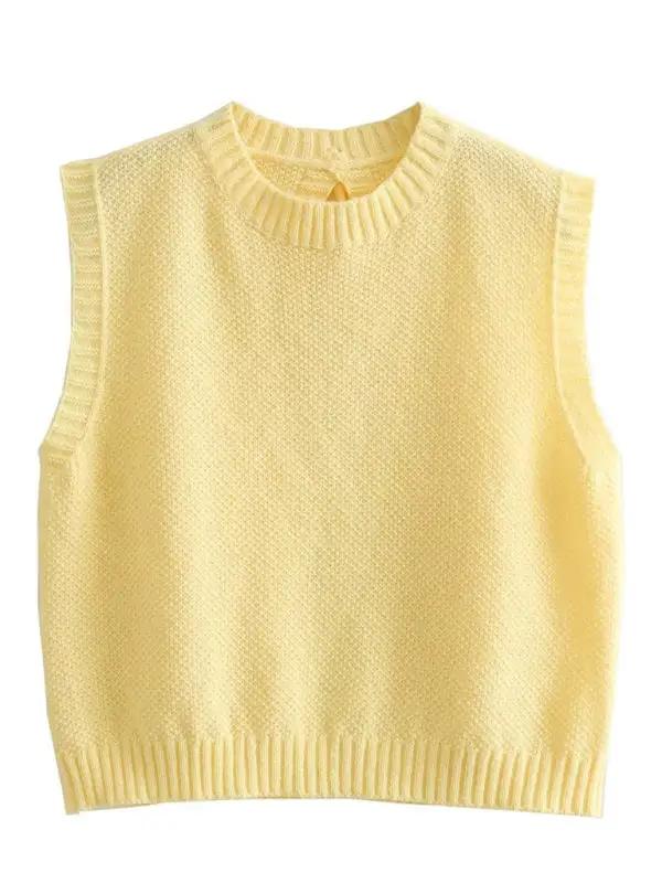 Front view of yellow knitted vest top