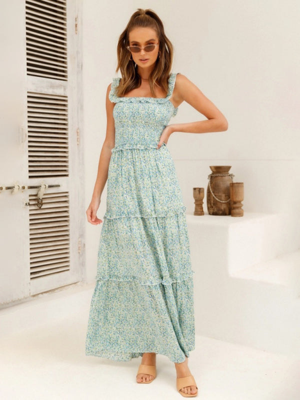 Nouvelle robe enveloppée de buste fraîche et douce à petit imprimé floral pour femmes