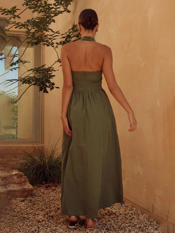 Modisches, rückenfreies Neckholder-Kleid mit breiten Trägern für Damen