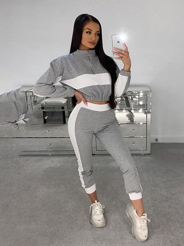 Frauen neue mode lässig farbe passenden kurze top + hose anzug