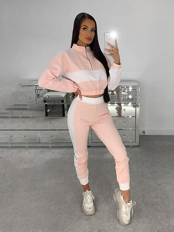 Frauen neue mode lässig farbe passenden kurze top + hose anzug