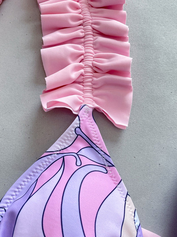 Nouveau maillot de bain trois pièces bikini à volants et fendu pour femmes