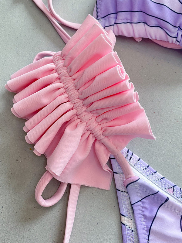 Nouveau maillot de bain trois pièces bikini à volants et fendu pour femmes