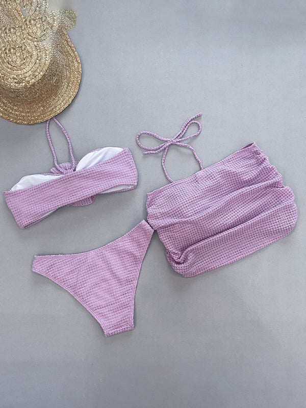 Neuer dreiteiliger Bikini für Damen mit dreidimensionalem Blumen-Split-Badeanzug
