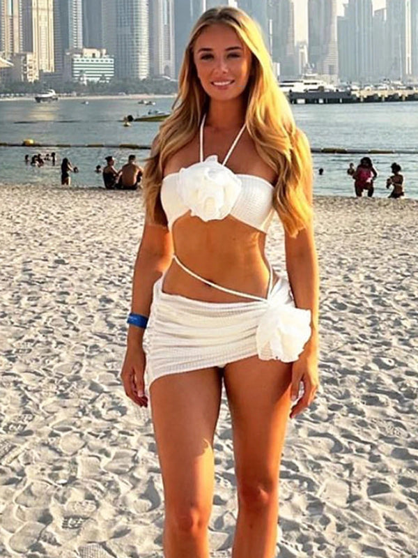 Neuer dreiteiliger Bikini für Damen mit dreidimensionalem Blumen-Split-Badeanzug
