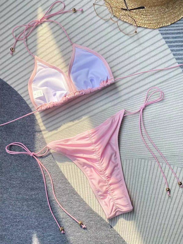 Neuer Bikini für Damen, einfarbig, Seilriemen, sexy Badeanzug