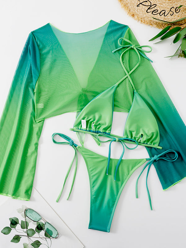 Neuer dreiteiliger Damen-Bikini-Mesh-Schal-Split-Badeanzug mit hoher Taille