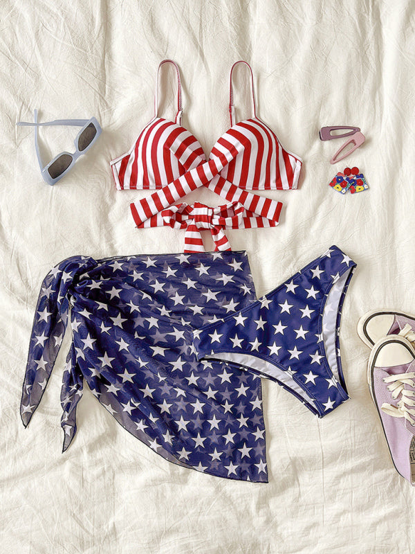 Flag print bikini set with accessories, stars and stripes