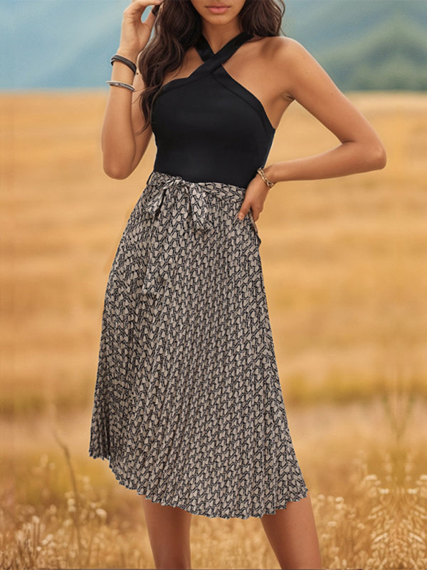 Elegant Halter Dress with cross neck and flowy skirt