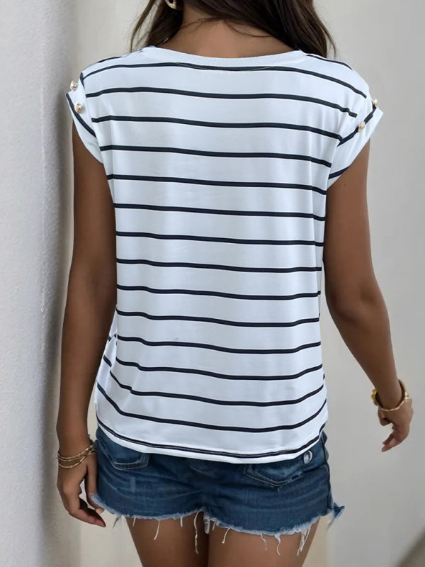 Back view of sleeveless striped T-shirt