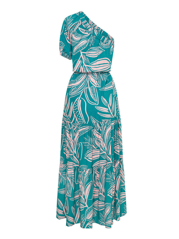 Schulterfreies, florales High-End-Kleid für Damen im Urlaubsstil