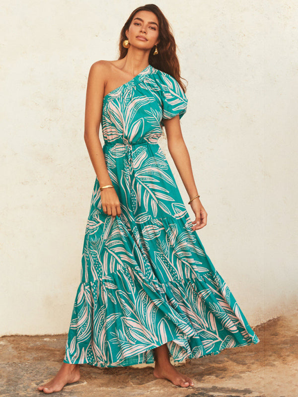 Schulterfreies, florales High-End-Kleid für Damen im Urlaubsstil