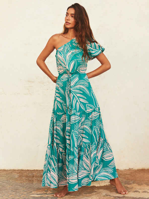 Schulterfreies, florales High-End-Kleid für Damen im Urlaubsstil