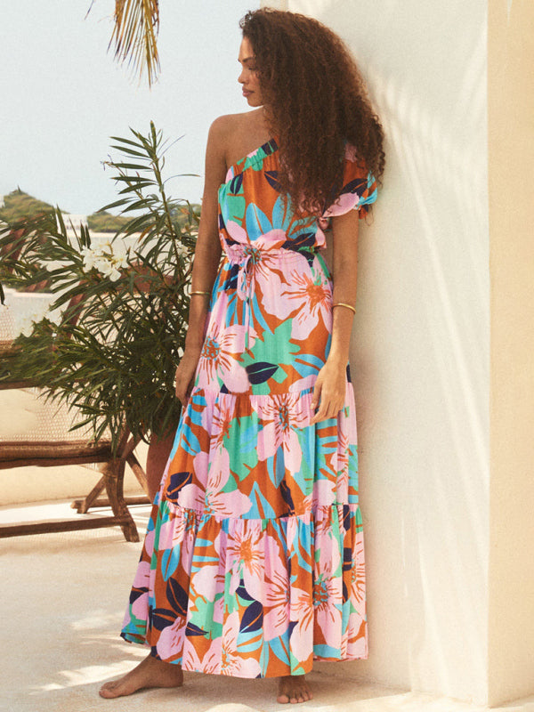 Schulterfreies, florales High-End-Kleid für Damen im Urlaubsstil