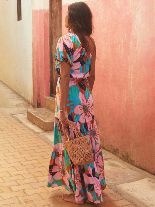 Schulterfreies, florales High-End-Kleid für Damen im Urlaubsstil
