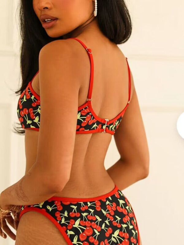 New Cherry Print Bandeau-Bikini für Damen
