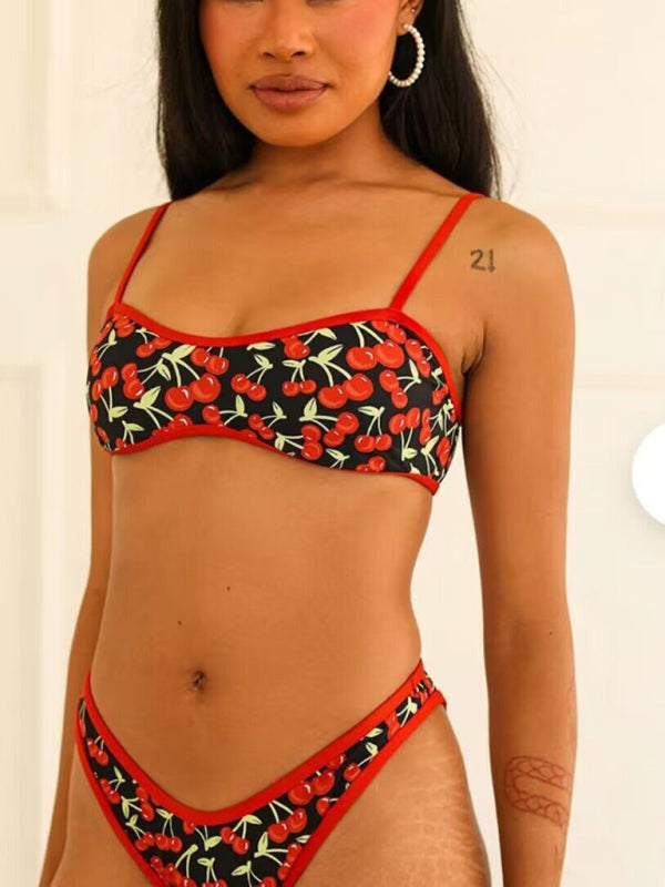 New Cherry Print Bandeau-Bikini für Damen