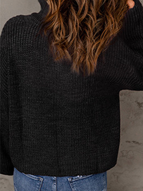 Pull ample à manches longues et col roulé pour femme, fermeture éclair