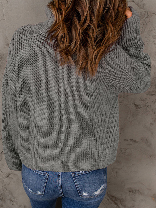 Pull ample à manches longues et col roulé pour femme, fermeture éclair