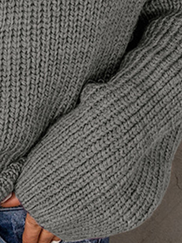 Pull ample à manches longues et col roulé pour femme, fermeture éclair