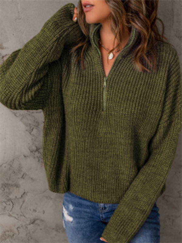Pull ample à manches longues et col roulé pour femme, fermeture éclair
