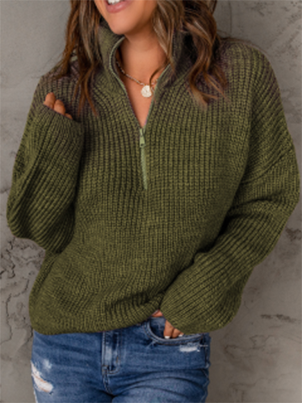 Pull ample à manches longues et col roulé pour femme, fermeture éclair