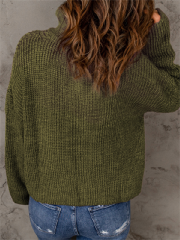 Pull ample à manches longues et col roulé pour femme, fermeture éclair