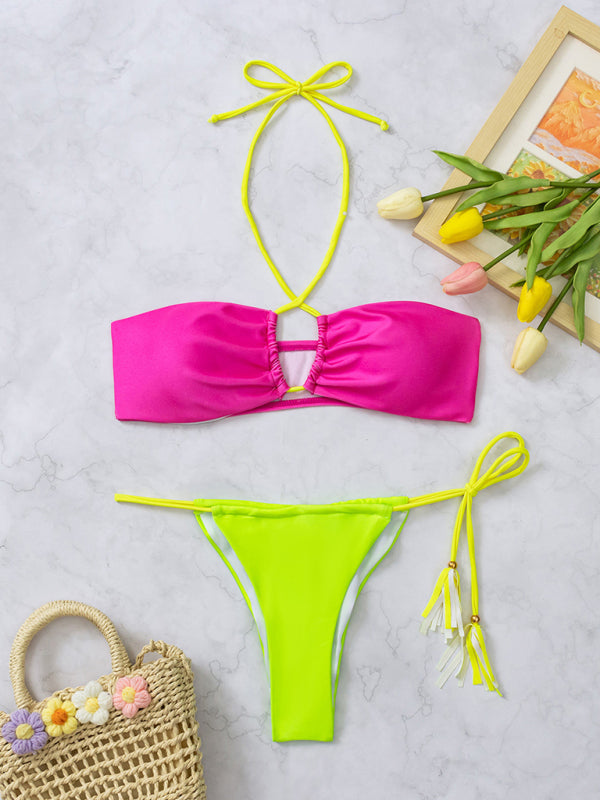 Neuer Patchwork-Bikini für Damen, sexy geteilter Badeanzug