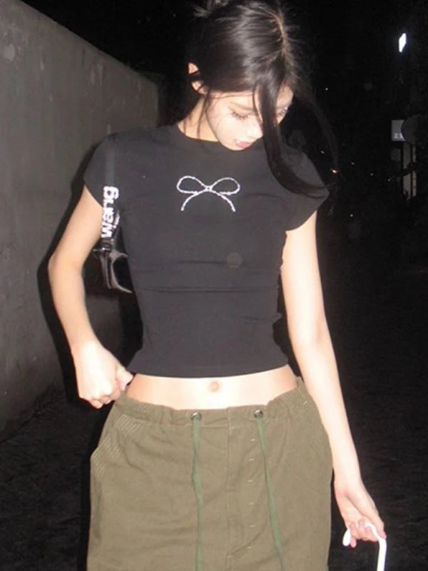 Nouveau pull col rond manches courtes lettre imprimée T-shirt