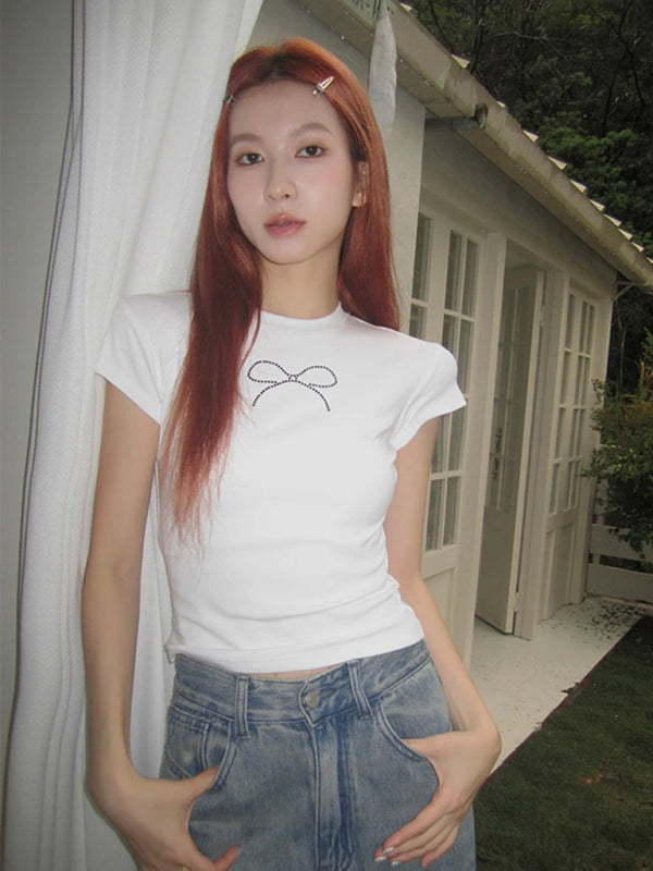 Nouveau pull col rond manches courtes lettre imprimée T-shirt