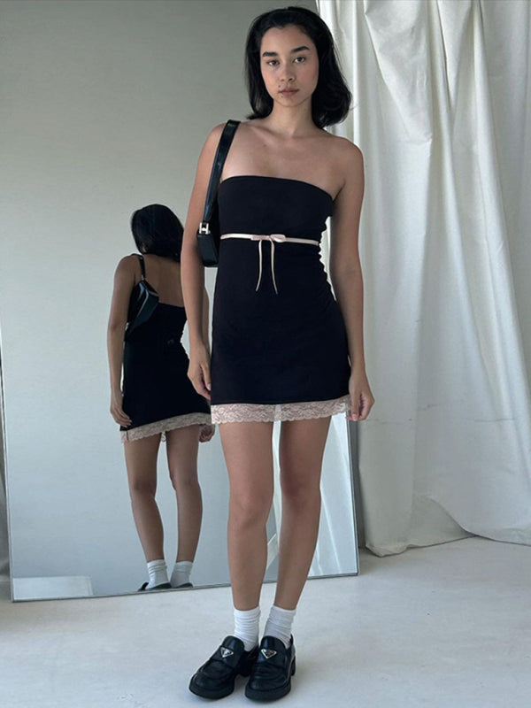 Einfarbiges, schlankes, modisches Wickelkleid für Damen mit geradem Ausschnitt