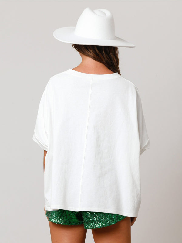 Lockeres T-Shirt mit Paillettenoberteil für Damen mit St. Patrick&