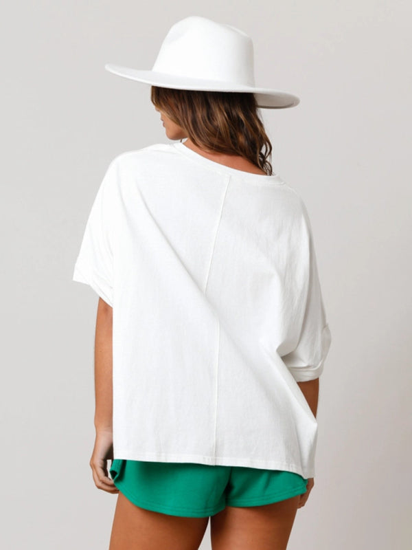 Lockeres T-Shirt mit Pailletten für Damen mit vierblättrigem Kleeblatt und St. Patrick&